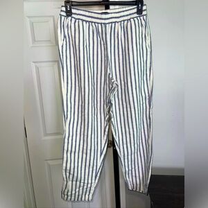 Tahari Women’s Size Large Linen Blue White Striped Straight Leg Pants Beach